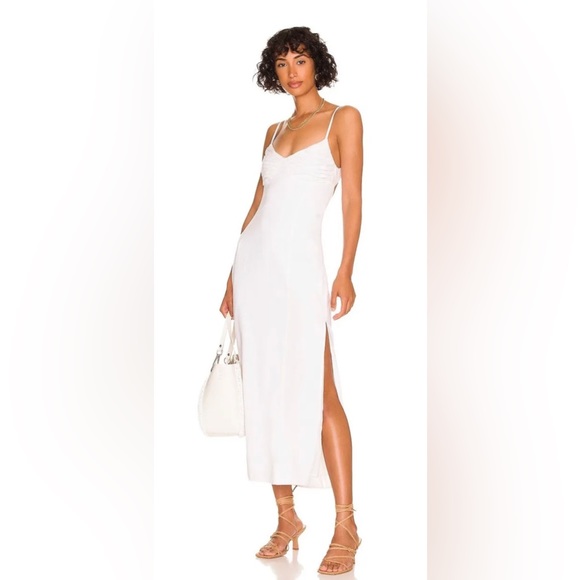 L-Space Womens Dahlia Dress Sz XL White Cotton Linen Midi Cut Out Back Beach - Picture 2 of 8